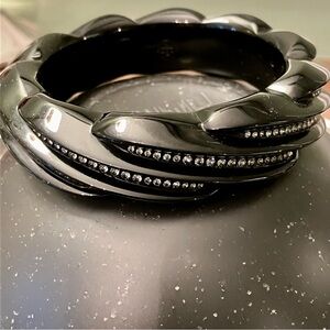 Tory Burch- NWOT. Black Resin 2” Rhinestone Embellished Bangle Bracelet